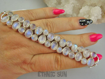 bb3881 DWURZĘDOWA 37 gramów 30 sztuk kamieni Wspaniała Wielobarwna Bransoleta Bransoletka Kamień Księżycowy Srebro 925 #