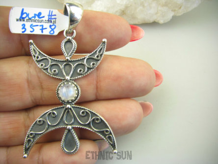 bwe3578 Półksiężyc symbol Kobiecości !!! Niesamowity Długi 5.8 cm Wisior Zawieszka Kamień Księżycowy SREBRO 925 #