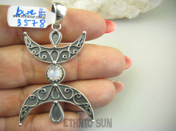 bwe3578 Półksiężyc symbol Kobiecości !!! Niesamowity Długi 5.8 cm Wisior Zawieszka Kamień Księżycowy SREBRO 925 #