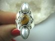 bpee2945 LŚNIĄCY Egzotyczny Pierścień hodowlane prawdziwe PERŁY PERŁA , naturalne Tygrysie Oko r.17 Srebro 925 # - 4