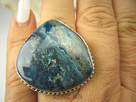 bpe8434 Ale okaz grubas Rzadkość Egzotyczny Regulowany Pierścień Pierscionek naturalny Niebiesko Granatowo Morski AZURYT r.17, r.18, r.19, r.20, r.21, r.22 Srebro 925 #