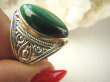 bpe9016 Biżuteria Egzotyczna !!! Delikatny Pierścień Pierścionek MALACHIT - pobudza kreatywność r.14 ażurowa obrączka Srebro 925 # - 10