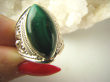 bpe9016 Biżuteria Egzotyczna !!! Delikatny Pierścień Pierścionek MALACHIT - pobudza kreatywność r.14 ażurowa obrączka Srebro 925 # - 9