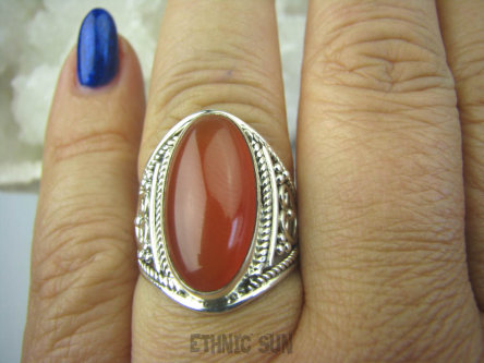 bpe5782 Delikatny ażurowy Pierścień Czerwony Onyks - regeneruje SERCE, EGZEMY, PAMIĘĆ r.17 ażurowa obrączka Srebro 925