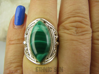 bpe7004 Biżuteria Egzotyczna !!! Delikatny Pierścień MALACHIT - pobudza kreatywność r.14 ażurowa obrączka Srebro 925 #