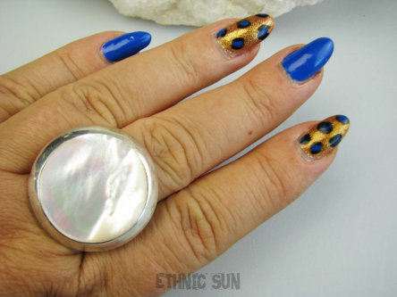 bpee4579 Bajeczny Lśniący Elegancki Pierścień Pierścionek Biała Macica Perłowa r.24 Duży Rozmiar Srebro 925