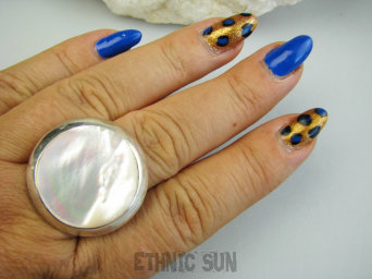 bpee4579 Bajeczny Lśniący Elegancki Pierścień Pierścionek Biała Macica Perłowa r.24 Duży Rozmiar Srebro 925