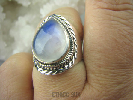 bpe5746 Biżuteria Egzotyczna - Przeświecająca Kropla w odcieniu błękitu  !!! Delikatny Pierścień Kamień Księżycowy r.17/ r.18 Srebro 925 #
