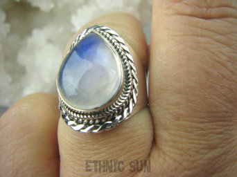 bpe5746 Biżuteria Egzotyczna - Przeświecająca Kropla w odcieniu błękitu  !!! Delikatny Pierścień Kamień Księżycowy r.17/ r.18 Srebro 925 #