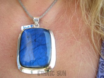 bwe3691 FANTATYCZNY  cudny WIELKI 7,2 cm/ 4,7cm GRANATOWY PROSTOKĄT Masywny Gigant KOLEKCJONERSKI AŻ 46 g ! Wisior Zawieszka NIEBIESKI LABRADORYT Spektrolit SREBRO 925 #