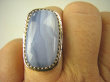 bpe6787 Egzotyczny Pierścień KORONKOWY AGAT BLUE LACE kamień spokoju i pozytywnego myślenia idealny na STRES, CHOROBY OCZU, USZU UKOJENIE DUSZY r.15 Srebro 925 # - 6