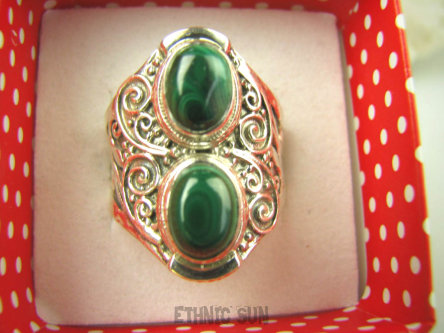 bpe6564 Biżuteria Egzotyczna !!! Pierścień MALACHIT - pobudza kreatywność r.16 szeroka obrączka Srebro 925 #