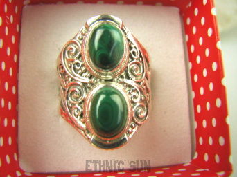 bpe6564 Biżuteria Egzotyczna !!! Pierścień MALACHIT - pobudza kreatywność r.16 szeroka obrączka Srebro 925 #