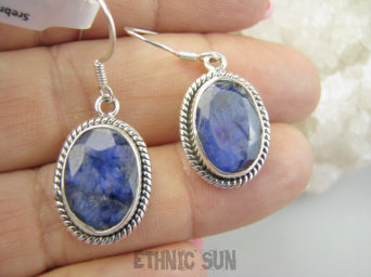 bkee1127 Piękne eleganckie Kolczyki Szafir Indyjski - WIERNOŚĆ związkach , Stres, choroby oczu ciśnienie Szafiry Srebro 925