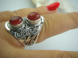 bpe5097 Orientalny Pierścień czerwony Onyks -  regeneruje SERCE, EGZEMY, PAMIĘĆ r.18/ r.19 Srebro 925 # - 7