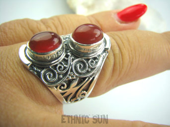 bpe5097 Orientalny Pierścień czerwony Onyks -  regeneruje SERCE, EGZEMY, PAMIĘĆ r.18/ r.19 Srebro 925 #