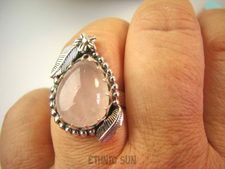 bpe9175 Czarodziejsko Piękny Orientalny Pierścień Pierścionek Kwarc Różowy - kamień mocnego serca r.20 Srebro 925 #