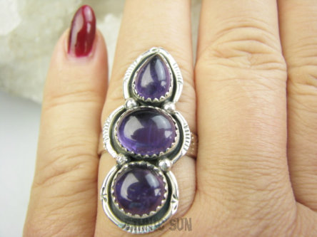 bpe9612 Orientalna Piękność Długi 3.8 cm cudownie zdobiony Pierścień Pierścionek Fioletowy Ametyst Ametysty r.21 Srebro 925 #