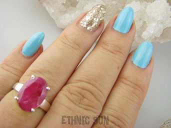 bpee4348 PIĘKNY Elegancki Pierścień Pierścionek OKAZ Rubin Indyjski Rubiny r.16 Srebro 925