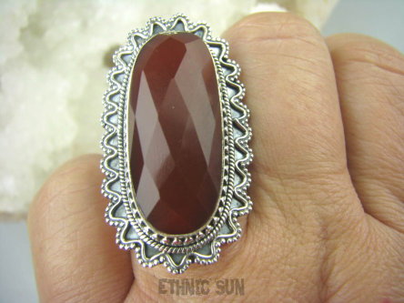 bpee3136 Egzotyczny Długi Uroczy Pierścień szlifowany CZERWONY ONYKS regeneruje SERCE, EGZEMY, PAMIĘĆ r.17 Srebro 925 #