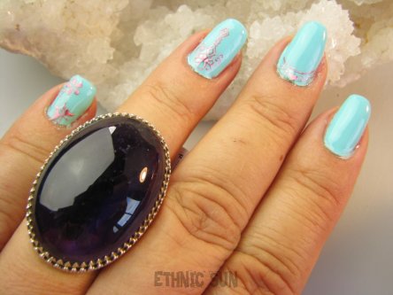 bpe9191 Duży GRUBY Okaz AŻ 22 g Regulowany Pierścień Pierścionek AMETYST Kamień Mądrości (migrena bezsenność ) r.13, r.14, r.15, r.16 Srebro 925 #