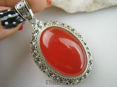 bwe3831 Dostojny Hrabia !!!! DUŻY Masywny 24g !!! BAJECZNIE PIĘKNY Egzotyczny Wisior ONYKS - regeneruje SERCE, EGZEMY, PAMIĘĆ orientalna oprawa Srebro 925 #