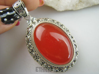 bwe3831 Dostojny Hrabia !!!! DUŻY Masywny 24g !!! BAJECZNIE PIĘKNY Egzotyczny Wisior ONYKS - regeneruje SERCE, EGZEMY, PAMIĘĆ orientalna oprawa Srebro 925 #