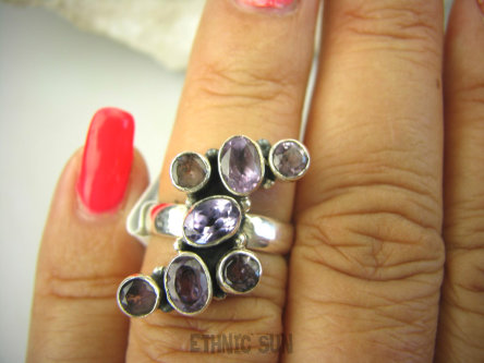 apel529 Finezyjny Pierścień z Ametystami r.12/r.13 fioletowy Ametyst kamień mądrości Srebro 925