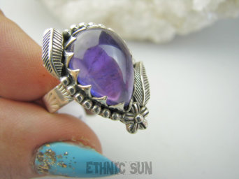 bpe9384 Czarodziejsko Piękny Orientalny Pierścień Pierścionek z Ametystem Ametyst - kamień mądrości r.16 Srebro 925 #