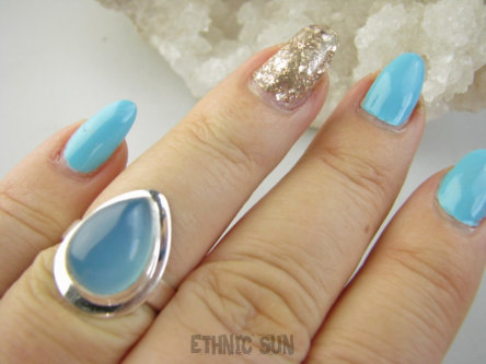 bpe9407 Niebiańska Piękność Delikatny Pierścień Pierścionek CHALCEDON czakra gardła (TARCZYCA) r.15 Srebro 925