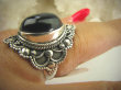 bpe6229 Śliczny DUŻY zdobiony Pierścień Czarny ONYKS regeneruje SERCE, EGZEMY, PAMIĘĆ r.17/ r.18 Srebro 925 # - 2