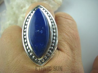 bpe5356 EGZOTYCZNY OLBRZYM 4,1 cm  Gigant Aż 24 g ! Pierścień z królewskim Lapis Lazuli - strażnik prawdy i mądrości r.22 Srebro 925 #