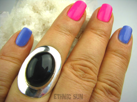 bpe2538 KLASYCZNA CZARNULKA - Pierścień z czarnym onyksem ONYKS - regeneruje SERCE, EGZEMY,PAMIĘĆ r.15 Srebro 925 #