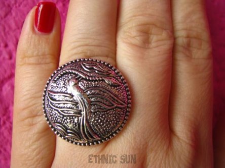 ape1007 Duży Pierścień PTAK i WĄŻ Niebanalny Pierścień Cały ze Srebra r.15/r.16 Srebro 925