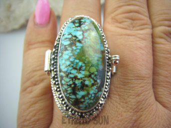 bpe5272 Cacko wielobarwny UNIKAT NA SZCZĘŚCIE !!! SEKRETNIK Otwierany DUŻY Pierścień na DUŻE ZDJECIA lub MARZENIA oraz Truciznę Turkus - opiekun ciała i duszy Turkusy r.17 Srebro 925 #