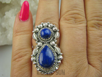 bpe9479 Ufff Cacko Czarodziejsko Piękny Długi 3.4 cm Orientalny Pierścień Pierścionek królewski Lapis Lazuli r.17 Srebro 925 #