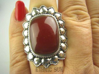 bpe3525 Wielki Piękny Kwiat Karneol masywny  DUŻY 3,6cm  Pierścień Karneol  r.15 Srebro 925 - kamień odwagi #