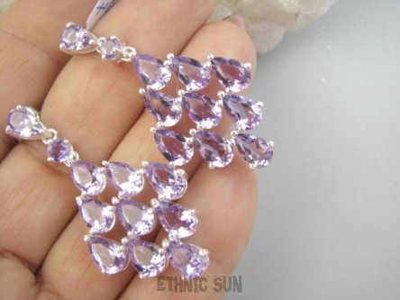 bkee1177 Eleganckie OSZAŁAMIAJĄCO piekne Długie 4.7 cm Kolczyki na sztyft AMETYST -  kamień mądrości Srebro 925