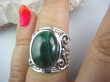bpe4643 Biżuteria Egzotyczna - Niezwykły OKAZ Pierścień MALACHIT - pobudza kreatywność r.16 Masywna Zdobiona obrączka Srebro 925 # - 2