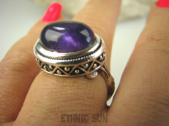 bpe7809 Cudny Wysoki PIERŚCIEŃ Fioletowy Ametyst - kamień mądrości r.21 Srebro 925 #