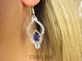 bkee1075 Egzotyczne Długie Lekkie Ażurowe Kolczyki Fioletowy Ametyst - kamień mądrości Srebro 925