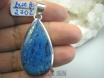 bwe2702 Klasyczny Wisior Duża Kropla naturalny niebieski AZURYT - wzmacnia koncentrację Srebro 925 #