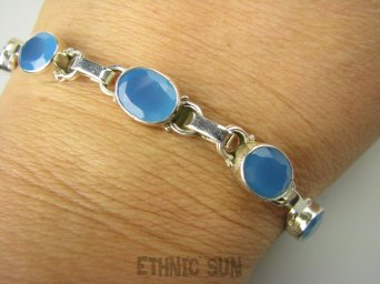 bb3606 Błękitno Niebieski Chalcedon 7 sztuk Klasyczna Bransoleta Bransoletka KWARC - Tarczyca lśniące Srebro 925 #