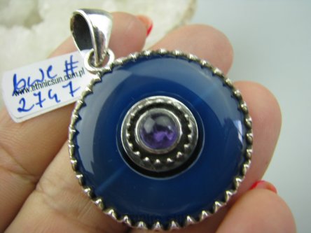 bwe2747 Przecudny Marokański SKARB !!! Piękny Dwustronny Wisior Niebieski Chalcedon, Fioletowy Ametyst Maroko Marokańskie Wzornictwo Srebro 925 #