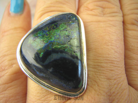 bpe8502 Niezwykły Gruby duży OKAZ 18g Okaz Pierścień Pierścionek naturalna CHRYZOKOLA I AZURYT r.19 Srebro 925 #