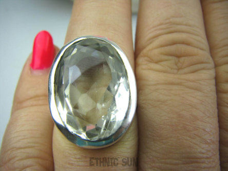 bpee3191 WSPANIAŁY Odpromiennik zdobi i chroni  Pierścień naturalny Kryształ Górski w klasycznej oprawie r.15 Srebro 925 #