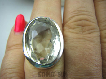 bpee3191 WSPANIAŁY Odpromiennik zdobi i chroni  Pierścień naturalny Kryształ Górski w klasycznej oprawie r.15 Srebro 925 #