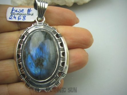 bwe2468 Niesamowity Długi 6.2 cm Wisior Labradoryt Spektrolit - kamień Zorzy Polarnej Maroko Srebro 925 Marokańskie Wzornictwo #