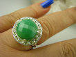 bpee3582 Cudowny LUX Wysoki Pierścień szlifowany zielony Jadeit r.17/ r.18 lśniące Srebro 925 # - 11
