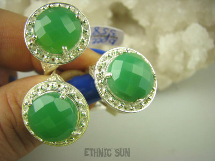 bpee3582 Cudowny LUX Wysoki Pierścień szlifowany zielony Jadeit r.17/ r.18 lśniące Srebro 925 #